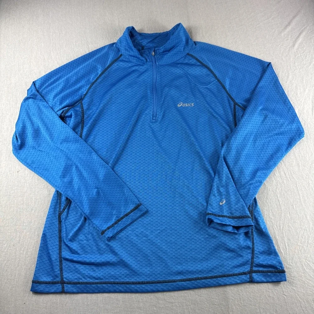 Asics Pullover Mens M Blue 1/4 Zip Sweatshirt Running Gym Performance Workout